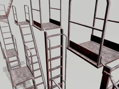Metal Rusted Modular Ladder System Low-poly 3D model