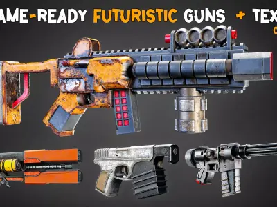 20 Game-Ready Futuristic Guns and Texture      Vol 10   Low-poly 3D model
