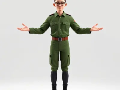 Military Cadet D Character Model Rigged and Animated Low-poly 3D model
