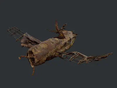 Plane Wreck Damaged Apocalyptic Game Ready 04 Low-poly 3D model