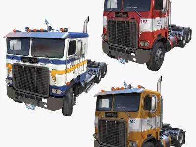 Freightliner Powerliner semitrucks 3D Model Pack