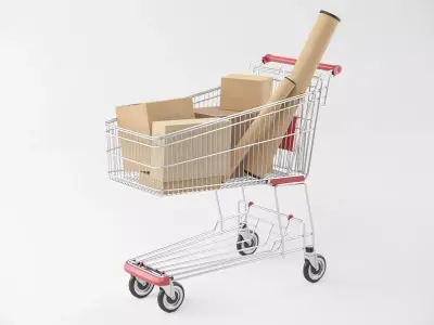 Shopping Cart with Boxes 3D model