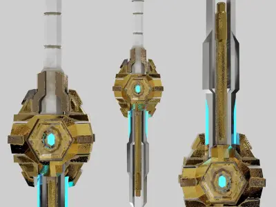 Golden Fantasy Sword game-ready Low-poly 3D model