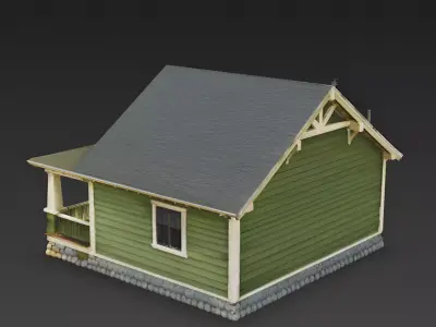 Classic Olive Green Craftsman Bungalow 3D Model Low-poly 3D model