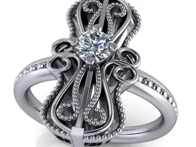 Vintage art nouveau classic millgrain Ladies Ring 3DModel 3D print model
