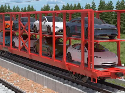Autorack Train Car with Electric Cars 3D model