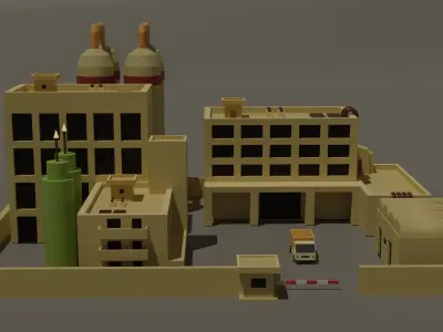 Industrial Campus with a Truck Low Poly 3D Model  Low-poly 3D model