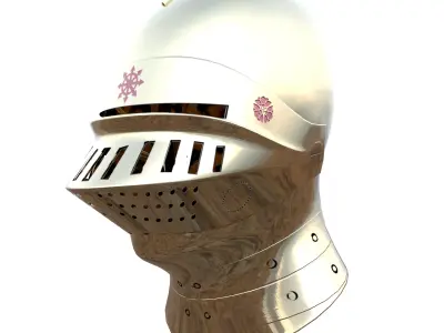 Golden Low Poly Medieval Knight Helmet PBR 4K Armor 3D Model Low-poly 3D model