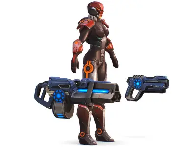 Sci-fi Female Cyborg - Woman Machine Gun Low-poly 3D model