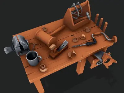Stylized Carpentry Bench Low-poly 3D model