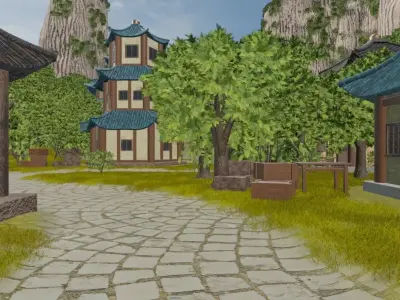 Mountain Village Scene 3D model