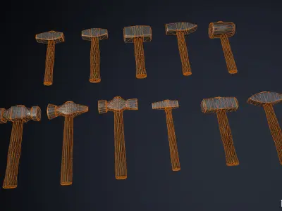 Medieval Blacksmith Hammer Set Low-poly 3D model purchase