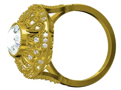 Antique Art Deco Round Diamond Engagement Ring 2 3D print model