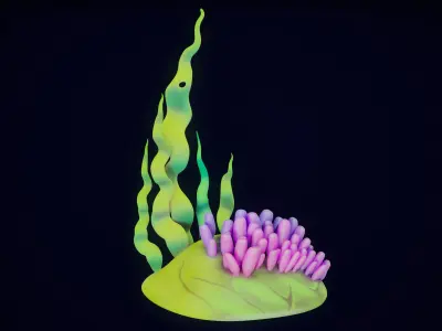 X9 Cartoon Coral Reefs And Seaweed Package 3D model