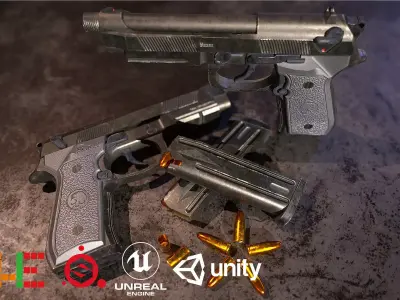 HIE Game Ready Pistol M9 D180720 Low-poly 3D model