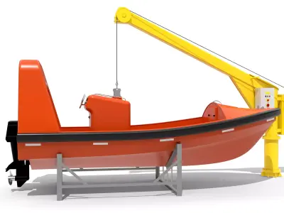 Fast Rescue Boat FRB FRC and Davit 3D model