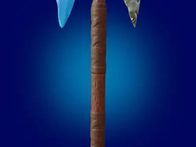 Stylized axe  Weapon with  ice crystals  Low-poly 3D model
