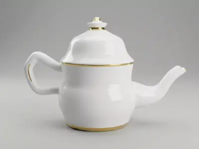 Elegant Moroccan White Porcelain Teapot with Gold Trim Free low-poly 3D model