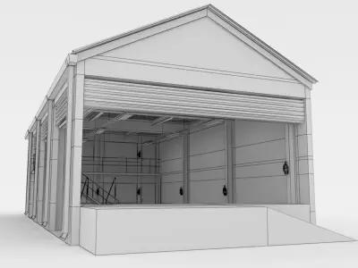 Factory loading bay with offices - Untextured 3D model