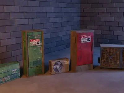 air conditioner units and electronic control boxes  Free 3D model