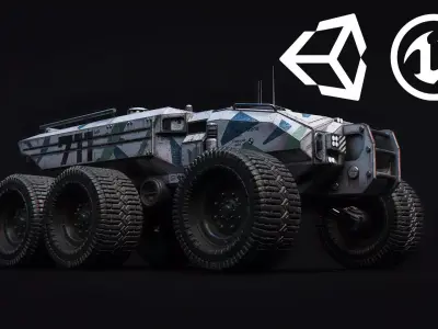 Technical Vehicle White Unreal Engine Rigged UE4 8K Textures Low-poly 3D model