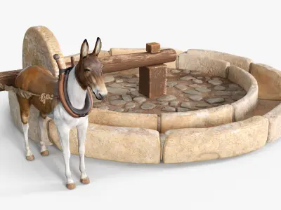 Mule Drawn Stone Well 3D model