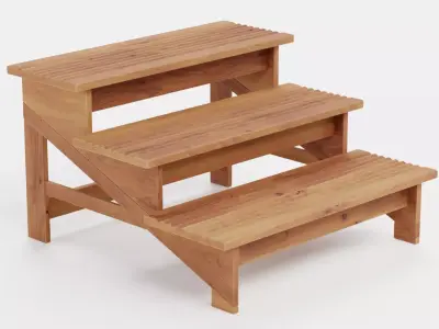 Wooden Stairs Step Stool Low-poly 3D model