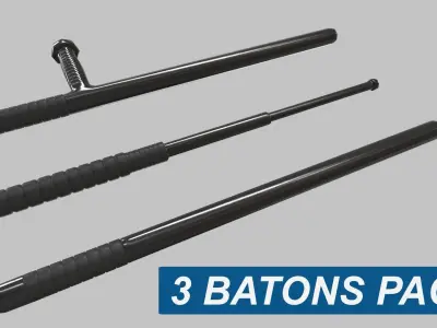 3 Batons Pack 1 Plus 1 Game ready Low Poly Low-poly 3D model