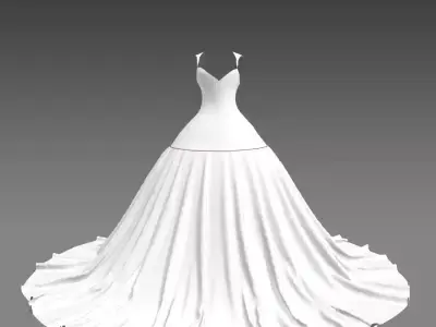 dress ball gown white and strap heart neckline Low-poly 3D model