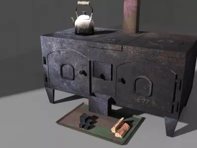 antique old stove fireplace Low-poly 3D model