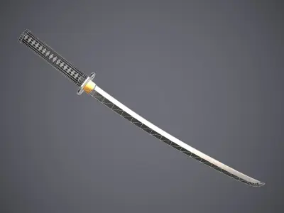 Katana samurai sword Low-poly 3D model 9