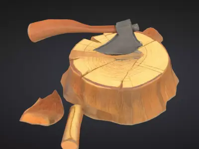 Axe Chopping Wood Stump 3D Model 3D model
