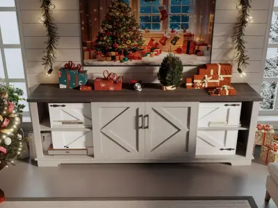 A cozy Christmas living room with a decorated Christmas tree Low-poly 3D model