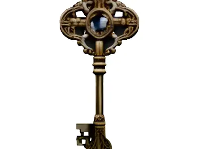 Ornate Antique Key with Gem Low-poly 3D model