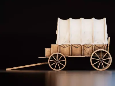 Old Wooden Wagon Cart Low-poly 3D model