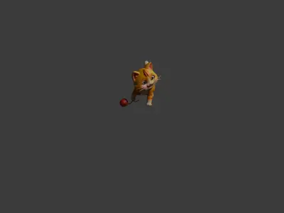 Cute Cartoon Cat Playing Free 3D model