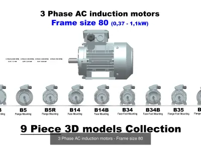 3 Phase AC induction motors - Frame size 80 - 160L 3D Model Pack