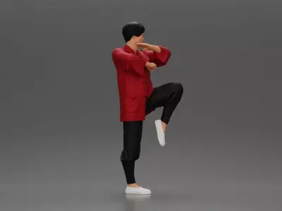 Martial Artist in Action Pose Wearing Traditional Kung Fu Outfit 3D print model