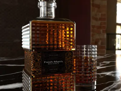 Whiskey Bottle and Cup Free 3D print model