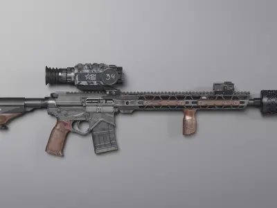AR 15 US Army and WOOX attachments Low-poly 3D model