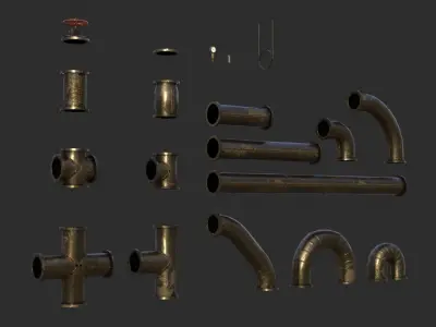 Steampunk Pipes Low-poly 3D model
