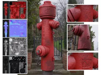 Fire Hydrant VAG 2 - Red and Rosty 1 -  Low-poly 3D model