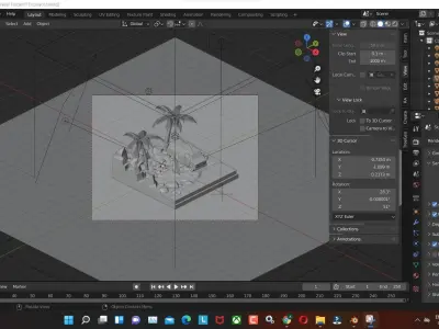 beach low poly model render in blender Low-poly 3D model