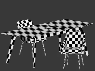 Dining Set two upholstered chairs with wooden legs 3D model