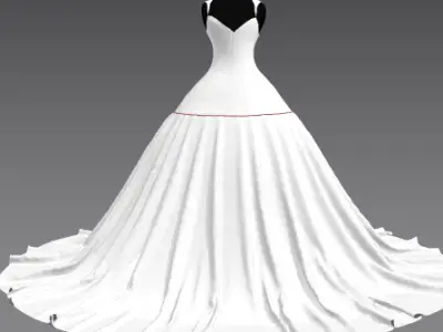 dress ball gown white and strap heart neckline Low-poly 3D model