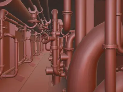 submarine corridor and water pipes collection Low-poly 3D model