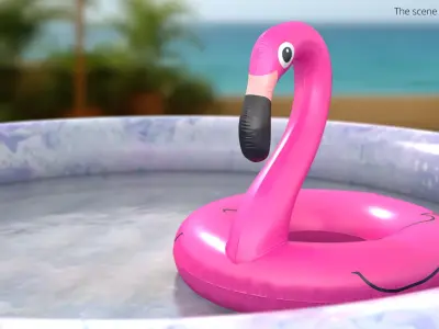 Round Pool with Water and Flamingo Float 3D model