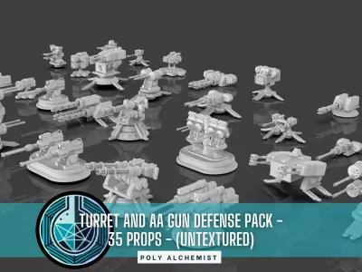 Turret and AA Gun Defense Pack - 6 - 35 Props - Untextured 3D model