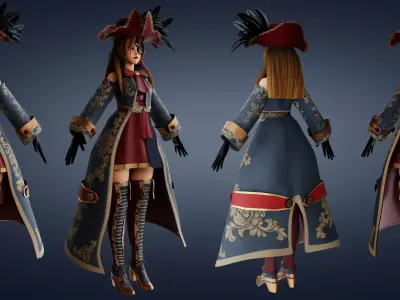 Pirate Captain Rigged  Low-poly 3D model