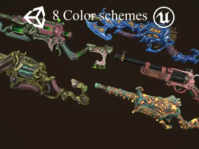 Modular stylized rifles collection Low-poly 3D model